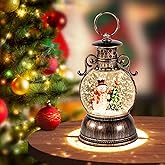 Christmas Snow Globes, Snowman Christmas Trees, Glittering Christmas Decorations with 8 Songs & 6H Timer, USB/Battery Operated Christmas Decor Music Box Indoor for Holiday Table Party Gifts