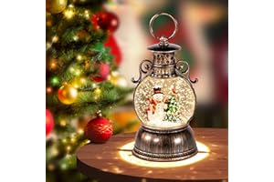 KUKUZON Christmas Snow Globes, Glittering Christmas Music Box Snowman Christmas Trees with 8 Songs & 6H Timer, USB Powered & Battery Operated Christmas Lanterns for Indoor Holiday Table Party Gifts