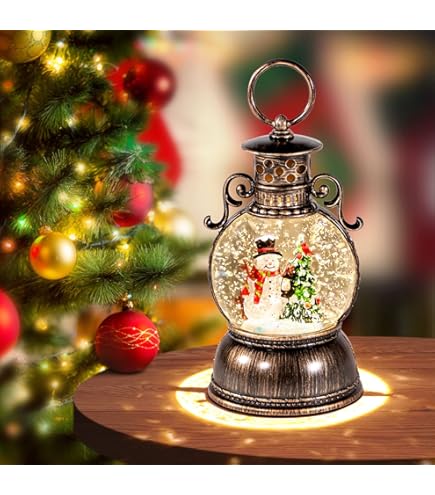 Christmas Snow Globes Lantern Musical,6H Timer Cylinder Glitter