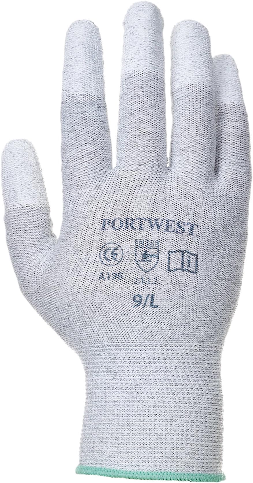 ESD Antistatic PU Fingertip Glove Grey/White Ideal For Use In Electronics, Measuring and Precision Work – CE Certified – EN 420- EN 388- EN1149 (L)