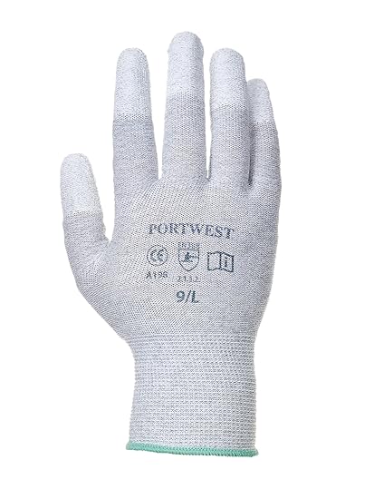 ESD Antistatischer PU Fingerspitzen Handschuh grau/weiß- ideal für den Einsatz in Elektronik- Messtechnik- und Präzisionsarbe