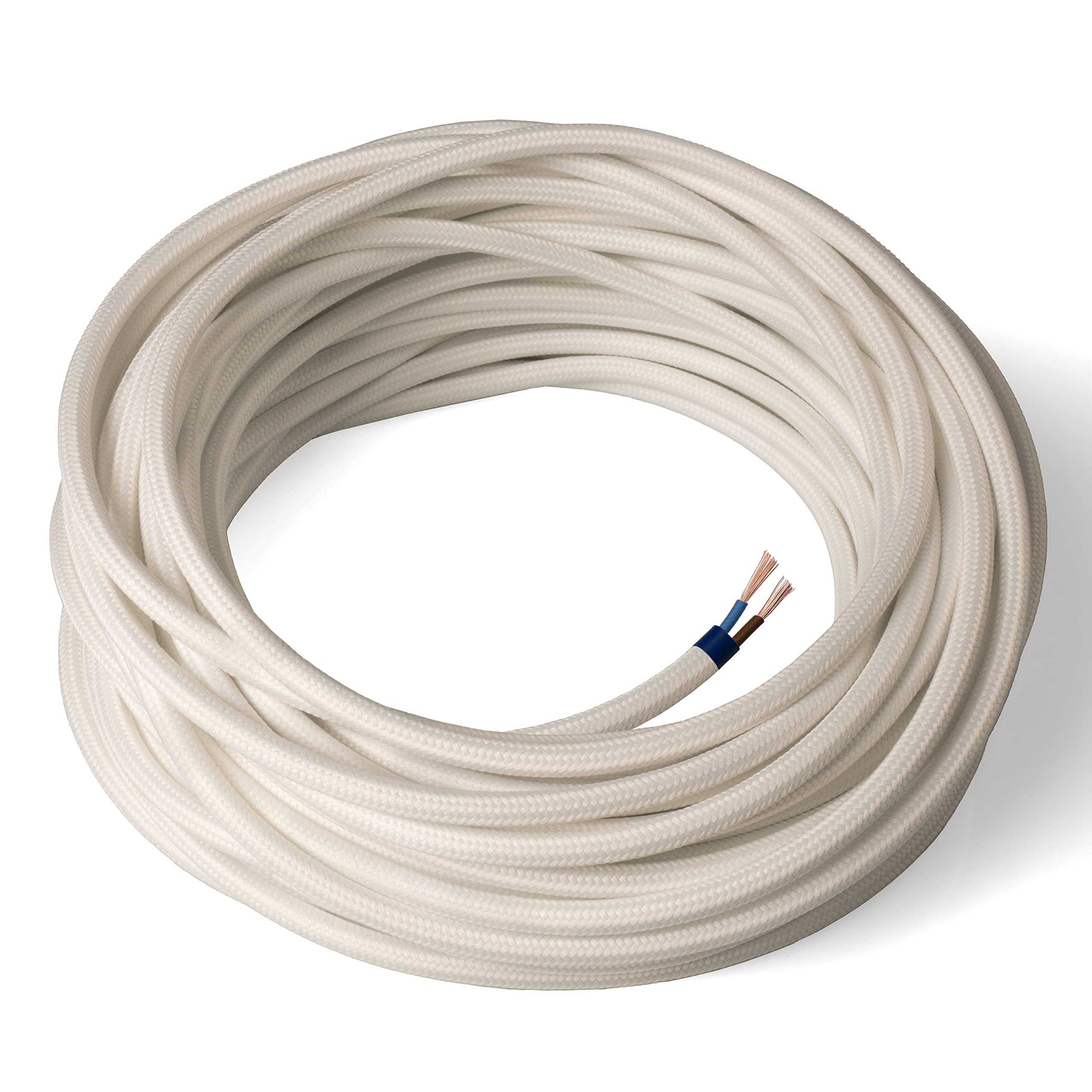 Amarcords - textile electric cable IVORY color, round, silk, 5 meters, 2 conductors 2x0.75 - Wire coated in colored vintage fabric for chandeliers and lamps applique lampshades.