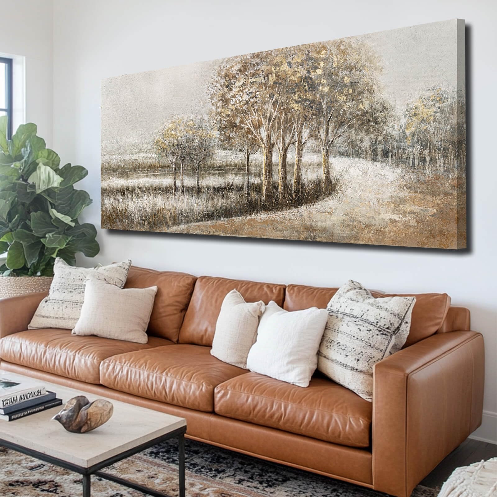 Photo 1 of Gold Foil Canvas Poster Nature Wall Hangings Decor Plant Picture Print 29"x58" Home Decorations for Living Room Office Art
