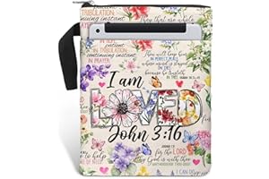 84HOODS Book Cover Bag with Zipper and Front Pocket. Christian Faith Religious Gift for Book Lovers. Washable Fabric 11 X 8.5 Bible Book Sleeve Bag. Padded Protector Pouch. I am Loved.