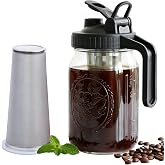 Cold Brew Coffee Maker 32 Oz Wide Mouth Mason Jar Pitcher With stainless steel Filter 1 Quart Airtight &amp; Leak-Proof cold brew pitcher with pour spout lid and handle For iced Coffee Tea and lemonade