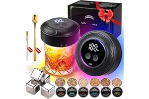 Electric Whiskey Smoker Kit, Rechargeable Electric Cocktail Smoker Kit with 6 Wood Chips, 4 Ice Ball Molds, Built-in Lighter,
