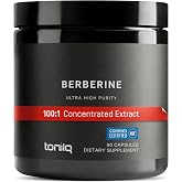Toniiq NSF Certified Ultra High Strength Berberine HCl from The Himalayas | 100:1 Concentrated Extract - Lab-Tested 97% Berberine HCl - 90 Vegetarian Capsules, 500 mg per Capsule