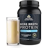Ancient Nutrition Grass Fed, Bone Broth Protein Powder, 20g Protein, Hydrolyzed Collagen Peptides, Keto & Paleo Friendly, Supports Joint, Gut Health, Vanilla, 40 Servings