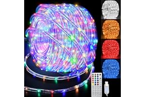 GLPE RGBW LED Rope Lights Outdoor with USB Powered, 33Ft 100 LED String Lights Indoor with Remote, 20 Color Changing Fairy Lights for Outside Garden Party Wedding Christmas