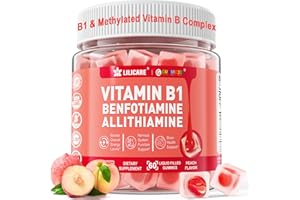 LILICARE Vitamin B1 & Methylated Vitamin B Complex Gummies - All B Vitamins, Benfotiamine, Thiamine & Inositol, Methylated B1 B2 B6 Multivitamins, L-methylfolate, Methyl B12 for Nerve Cognition Energy, 60 Cts