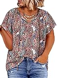 Eytino Women Plus Size Casual Tops Floral Printed V