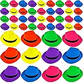 SGBETTER 48 Pack Plastic Party Hats Bulk Neon Fedora Party Hat Colorful Gangster Hat for Adult Kids Birthday Halloween Dress Up, 6 Colors