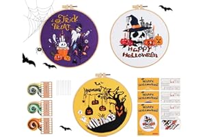 GLTAYLMY Halloween Embroidery Kit for Beginner Adult, Stamped Counted Cross Stitch Kit, Hand Embroidery Starter Kit with Pattern Needlepoint Kit, 1 Embroidery Hoop and 3 Fabric, Enough Needles Thread