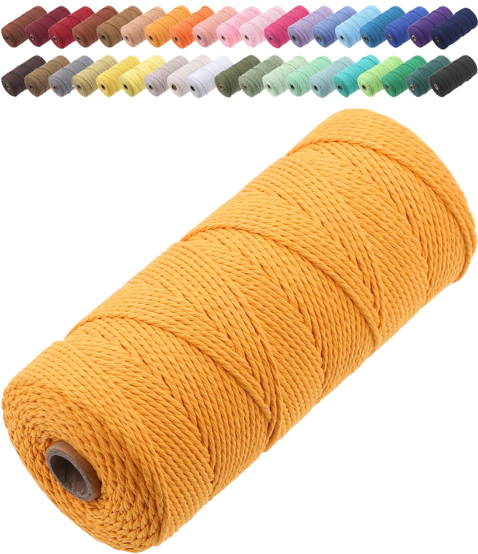 GOHOF Macrame Cord 2mm x 205m Premium Cotton Macrame Rope, 3 Strand Twisted Soft Cotton Cord, One of The Most Perfect Materials for Macrame Art, Cotton String Without Chemicals (Orange)