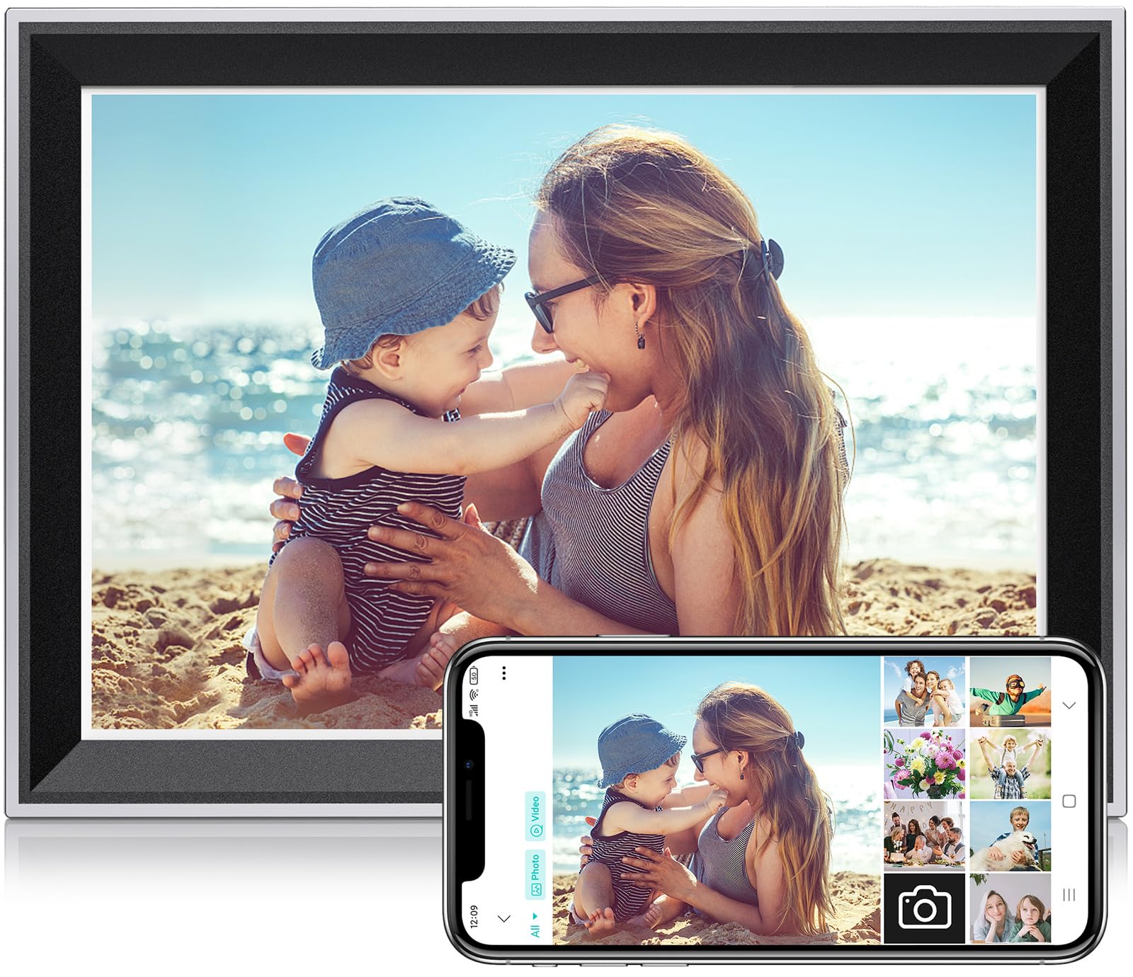 Atatat 10.1 Inch WiFi Digital Photo Frame, Electronic Smart Picture Frame with IPS Touch Screen, Internal 32GB Storage & Multi-User Binding, Easy Set Up and Instantly Photo Upload via APP or EMAIL