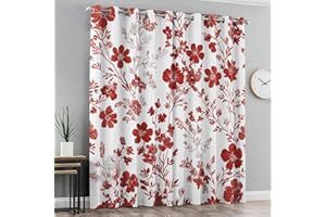 Red Flower Curtains for Living Room - Watercolor Floral Curtains Blackout 72 Inch Long, Botanical Flower Bedroom Decor, Therm