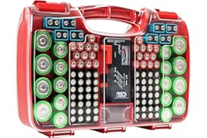 The Battery Organizer Storage Case with Hinged Clear Cover, Includes a Removable Battery Tester, Holds 180 Batteries Various 