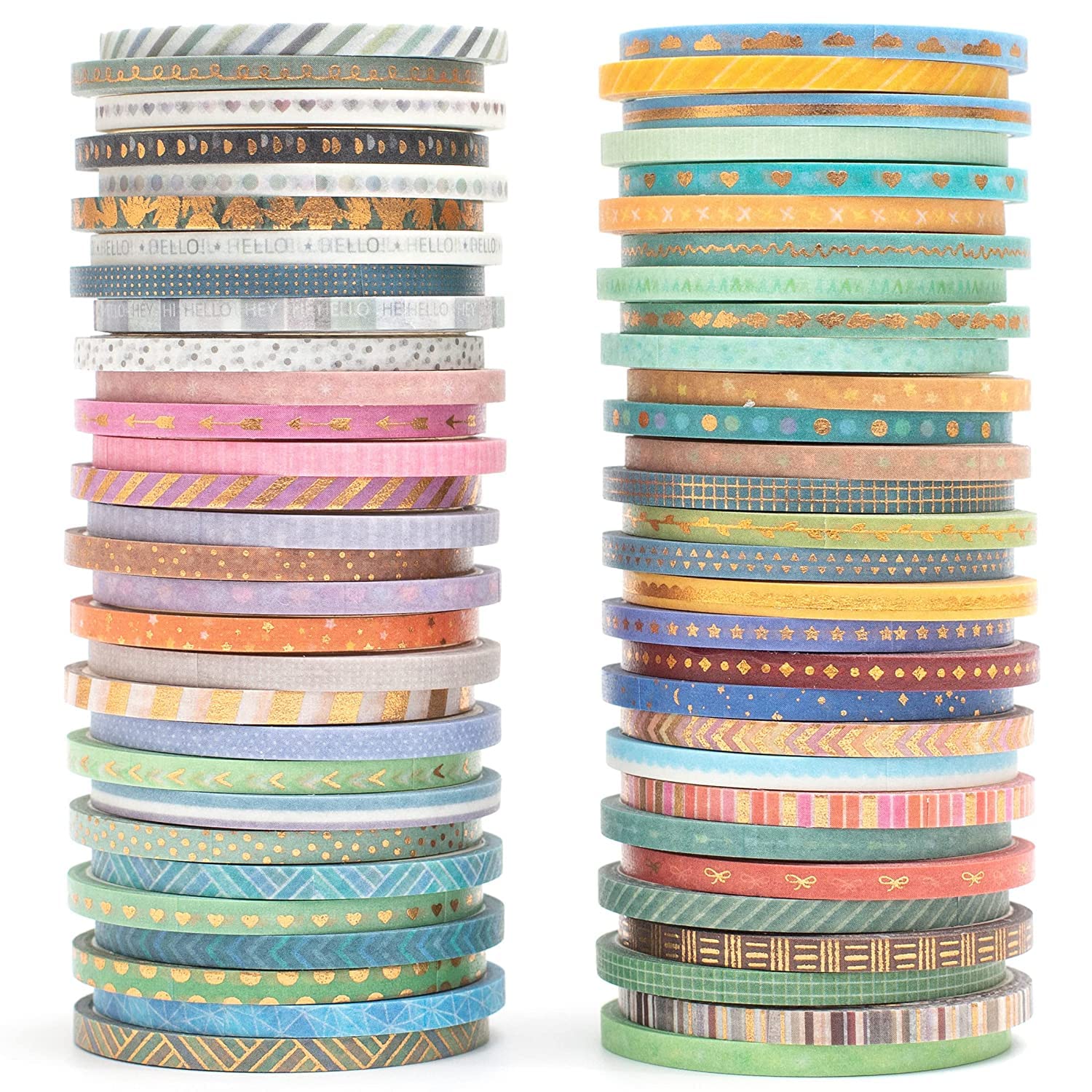 MAGLITT 60 Rolls Slim Washi Tape Set Gold Foil Super Skinny Decorative Masking Tape Scrapbook Tape for DIY Craft Art Projects Journal Gift Wrapping