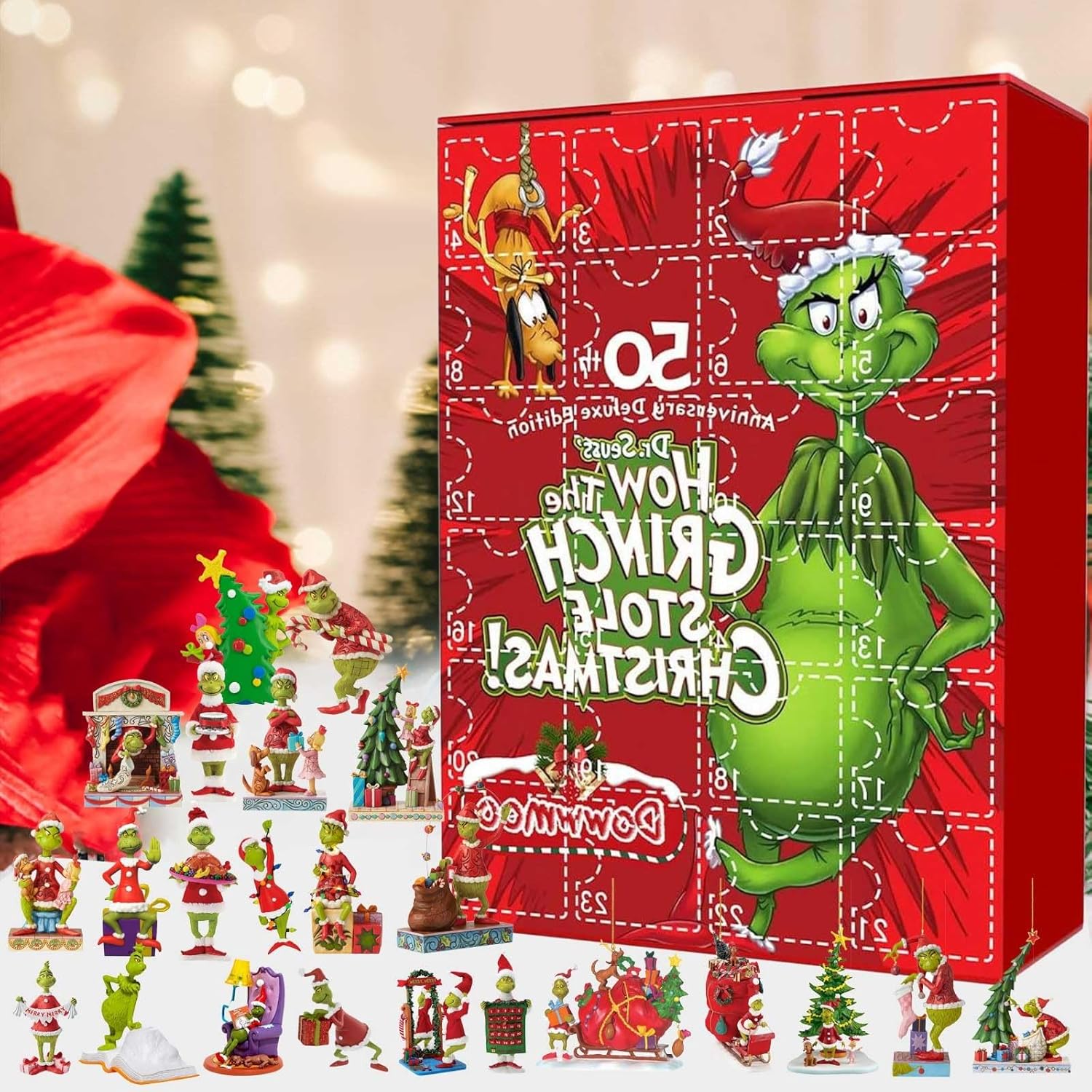 Advent Calendars - Grinchmas 24 Days of Christmas Advent Calendar 2023, New Green Monster Doll Christmas Countdown Calendar Kids Adults, 24 Pcs Cartoon Green Elf Figures Christmas Decor, 24 Box Christmas Ornaments(1)