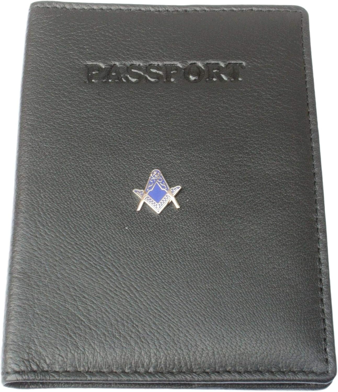 Masonic Enamel Cut Out Leather Passport Black Cover Holder RFID Safe