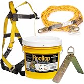 Guardian 00815 Rooftop Safety Kit - 50 ft Vertical Lifeline Assembly | Reusable Temper Anchor | Full Body Harness | Yellow Storage Bucket