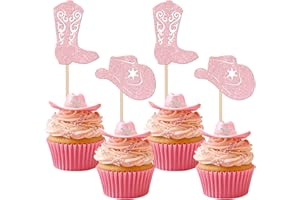 ZHUOWEISM 24 PCS Cowboy Cupcake Toppers Glitter Cowgirl Hats Boots Cupcake Picks Western Party Decorations for Boys Girls Western Theme Baby Shower Birthday Party Cake Decorations Supplies Light Pink