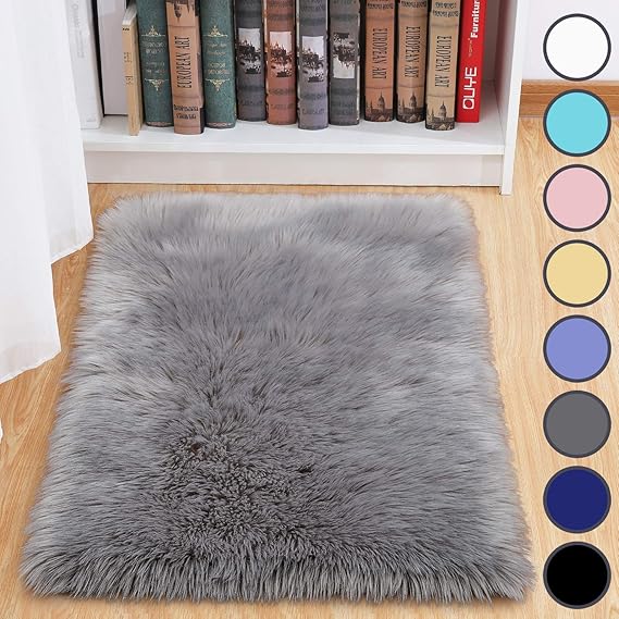 junovo Luxury Fluffy Area Rugs Furry Rug for Bedroom Faux