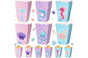 Gueevin 24 Pcs Mermaid Popcorn Boxes Mermaid Treat Boxes Candy Cookie Holder Container for Summer Birthday Ocean Under the Sea Baby Shower Wedding Party Favors Supplies Decorations
