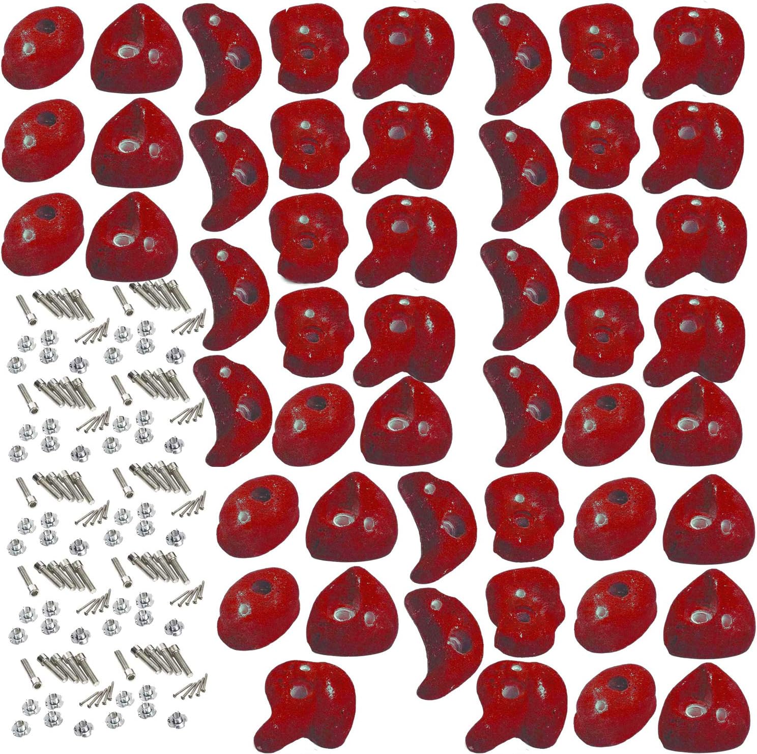 Garden Games 50 Pack of Premium Climbing Holds High Grip Polyresin with Stainless Steel Fixings (Red)