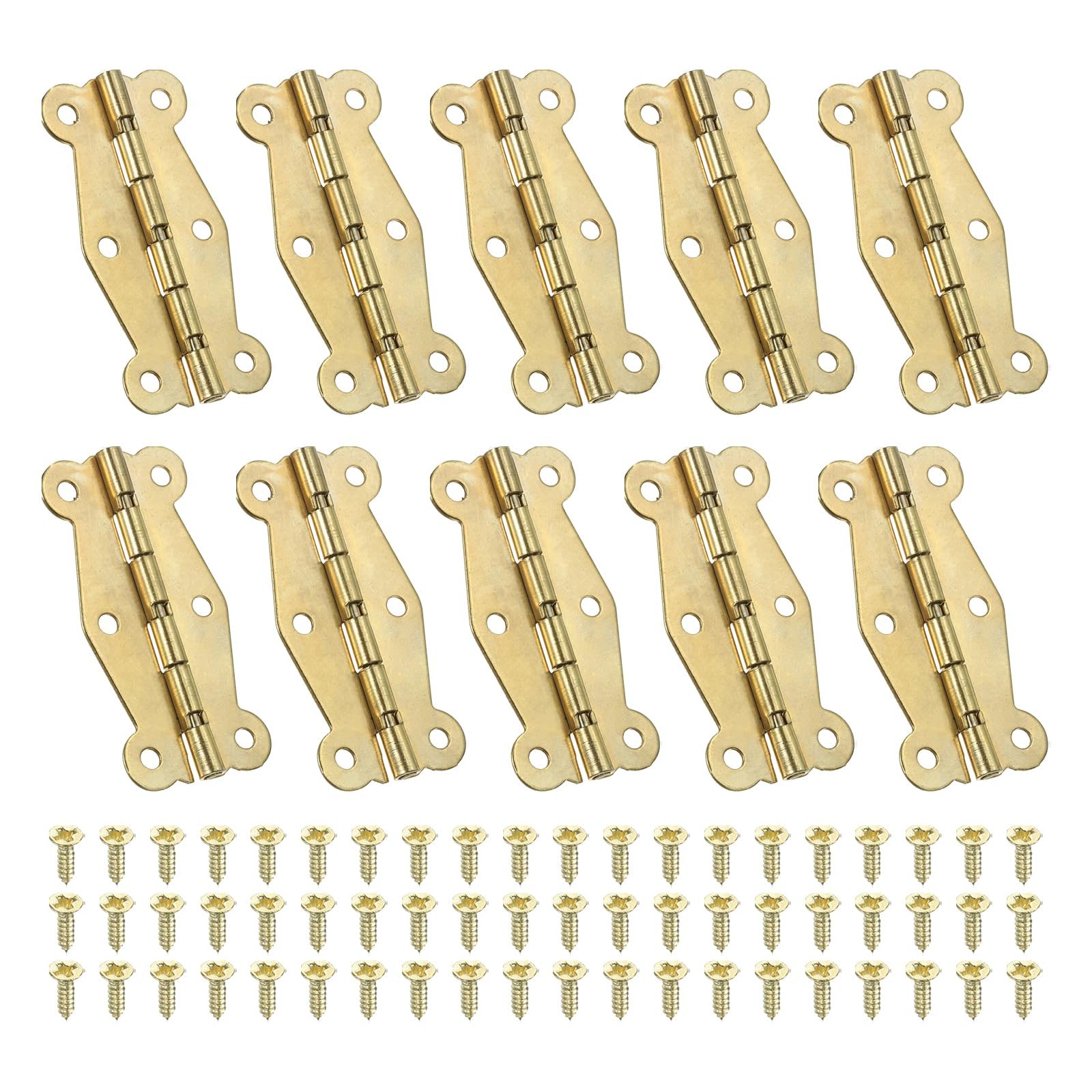 PATIKIL Small Vintage Box Hinges 2 Inch, 10 Pack 180-Degree Butterfly Decorative Hinges Jewelry Box Hardware with Screw for Cabinet Wooden Box Drawer Craft, Gold