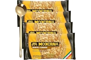 moofin La Moderna Pasta Bowtie Pasta Noodles, 7 Ounces - Mexican Macaroni Noodles Pasta, Non-Gmo Durum Wheat, Protein Mineral Rich, Bundle With Golden SS Spoon, Ideal For Traditional Dishes [Pack of