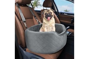 FEPOREN Dog Car Seat for Small & Medium Dogs, Elevated Dog Booster Seat, Detachable and Washable Pet Car Seat for Dogs Up to 35lbs, Dogs Travel Bed with Thick Memory Foam for Front and Back Seats - Grey
