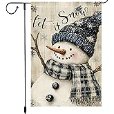 Let It Snow Garden Flag 12x18 Inch Double Sided Burlap Snowman Winter Outdoor Yard Flag Rustic Christmas House Flag Holiday Seasonal Small Welcome Decoration for Porch Lawn