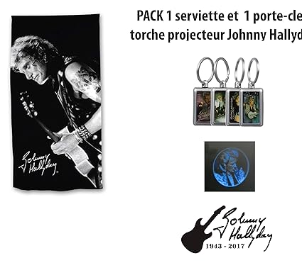 Johnny Hallyday Pack Drap De Bain Serviette De Plage 1 Porte Clef Torche Projecteur Collector Edition 2018 100 Coton 75x150cm Torche