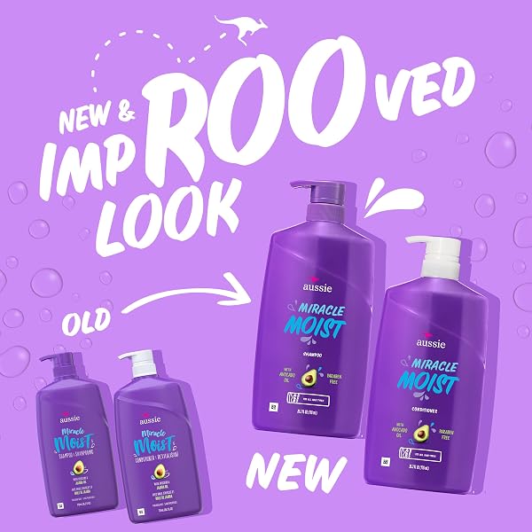 AUSSIE MIRACLE MOIST SHAMPOO AND CONDITIONER WITH 3 MINUTE MIRACLE DEEP CONDITIONER, AVOCADO & JOJOBA OIL, PARABEN-FREE, MOISTURIZES & DETANGLES, ALL HAIR TYPES, CITRUS FLORAL SCENT, 3 PACK 68.4 FL OZ