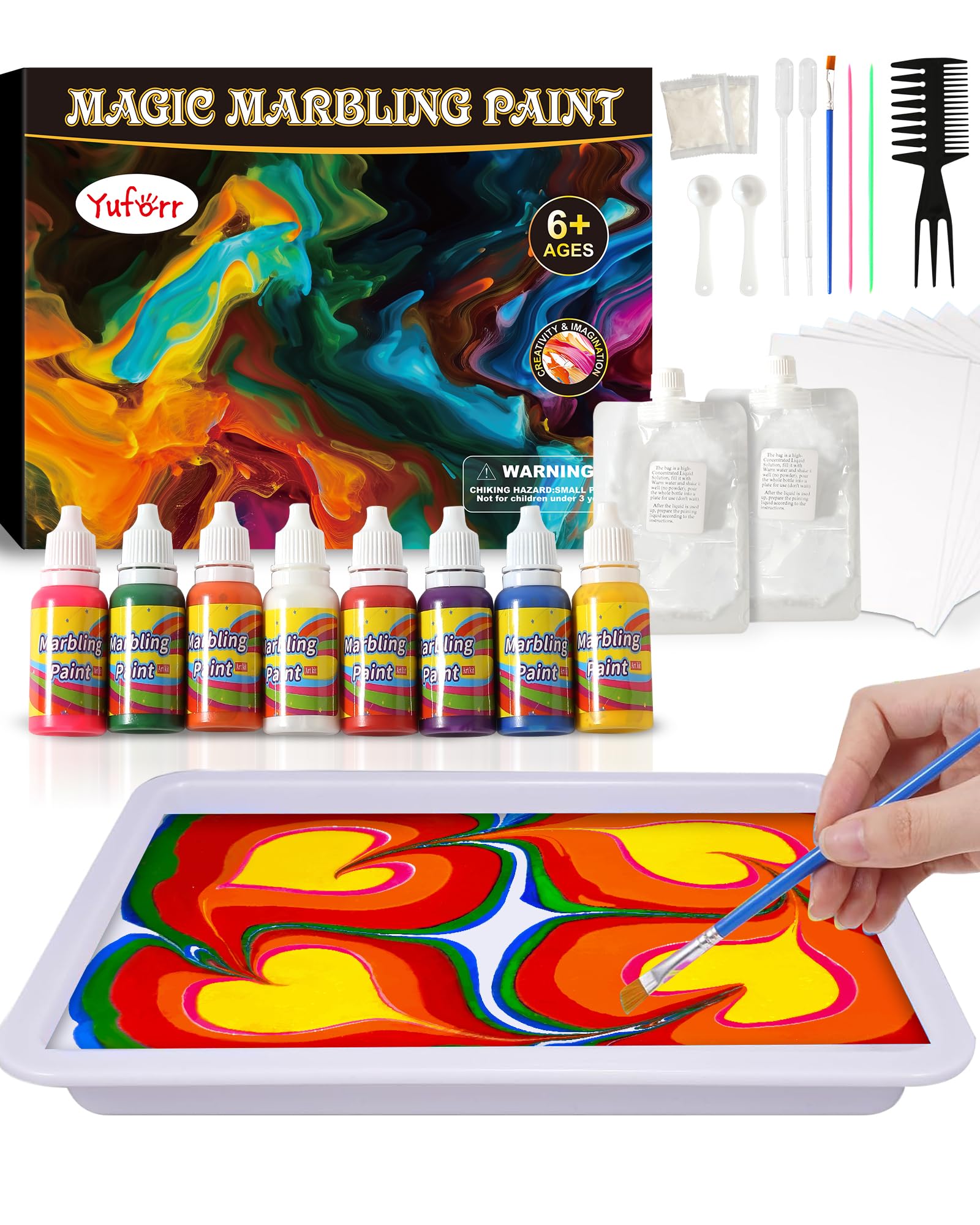 Yuforr Water Marbling Paint with Concentrated Painting Liquid for Kids - Arts and Crafts Birthday Gifts for Girls & Boys Ideal Creative Toys for Kids Age 6 7 8 9 10 11 12