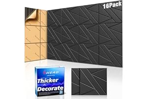 BSHEAD 16 Pack Self-Adhesive Soundproof Wall Panels, 12 x 12 x 0.47 In Sound Proof Foam Panels for Walls, 1.2lb/ft³ High Density, Thicker 0.47in, Acoustic Panels, Noise Dampening Panels Studio Black