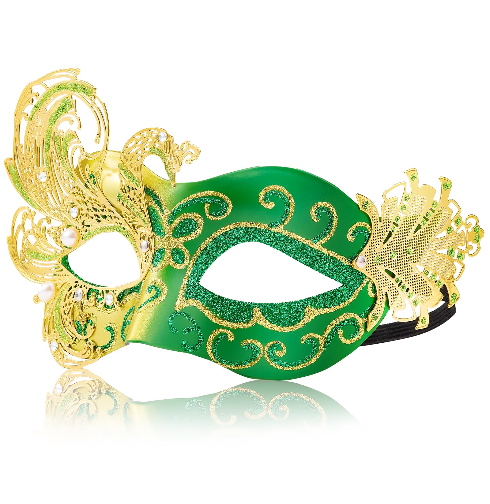 2024 New Green Masquerade Mask for Women-Butterfly Mardi Gras Women- Peacock Metal Filigree Lady Venetian Mask-Perfect Halloween Parties, Costume Party, Carnivals, Wedding, Green and Gold