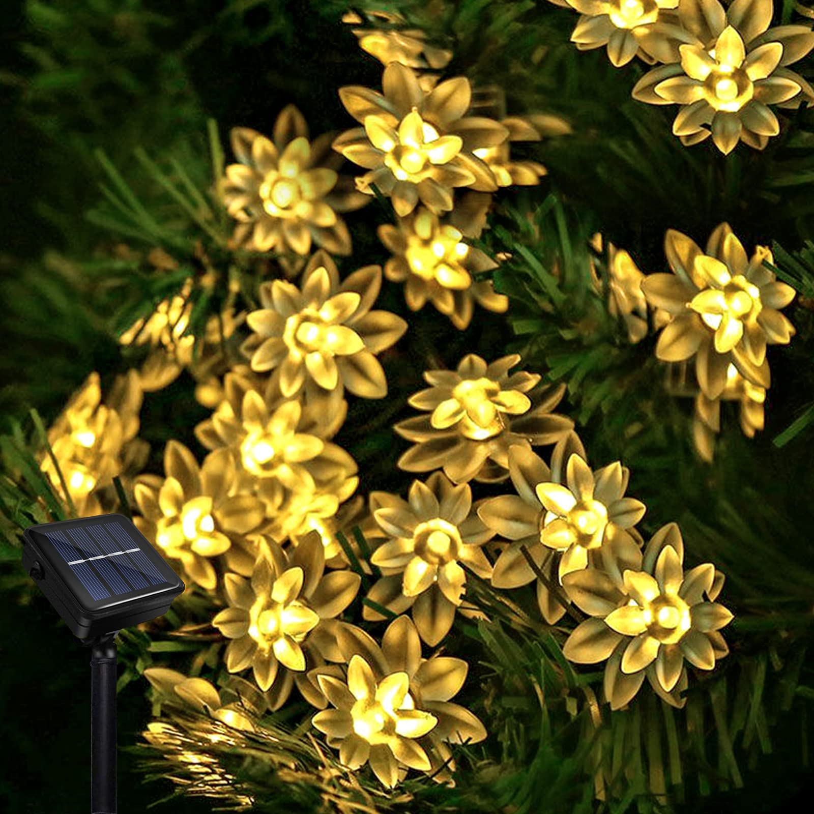 Micacorn Christmas Lights Solar String Light Garden Solar Lotus Fairy Lights 23ft 8 Modes 50 LEDs Waterproof Flower String Lights for Outdoor Wedding Party Christmas Decorations