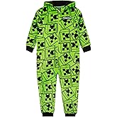 Minecraft Onesie Pajamas For Boys, Creeper Boys Pajamas, Gamer Hooded Fleece Onesie For Kids