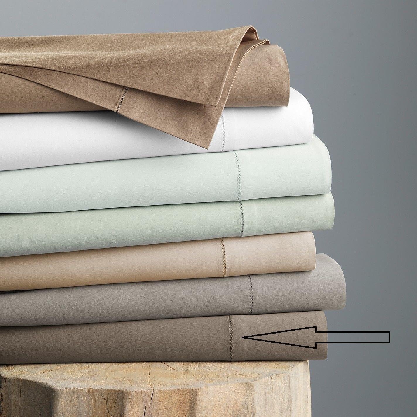 Hudson Park 600 TC Sateen Solid Egyptian Cotton King Fitted Sheet MINK BROWN