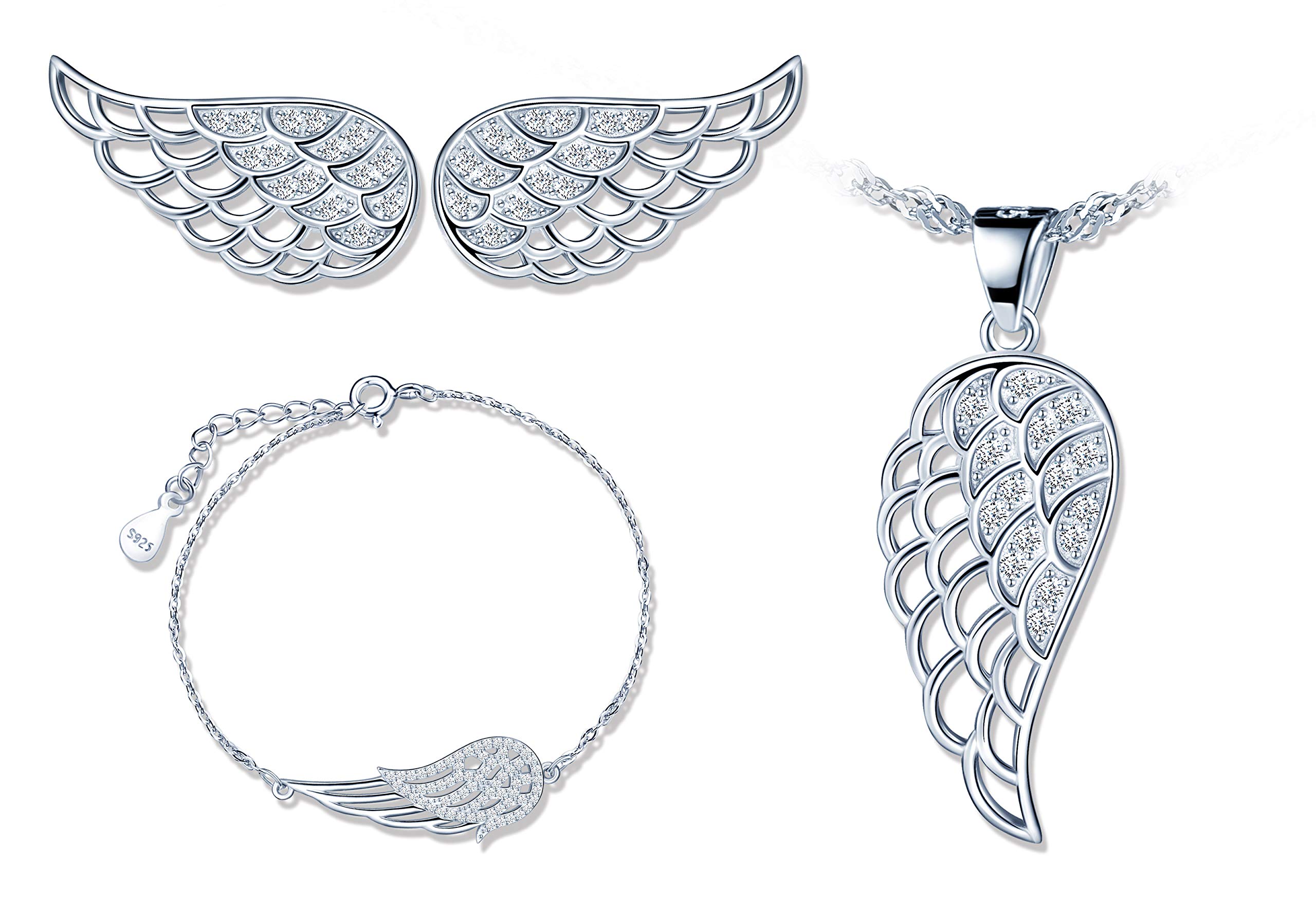 Yumilok 3pcs Jewelry Set Angel Wings 925 Sterling Silver Sets for Women