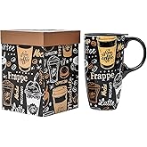Topadorn Ceramic Mug Porcelain Latte Tea Cup Coffee Mug with Gift Box,17oz.Travel Cup with Lid, Coffee Style