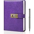 WEMATE Diary with Lock, A5 PU Leather Journal with Lock 240 Pages, Vintage Lock Journal Password Protected Notebook with Pen & Gift Box, Lock Diary Planner Organizer for Men and Women, 8.6x5.8in
