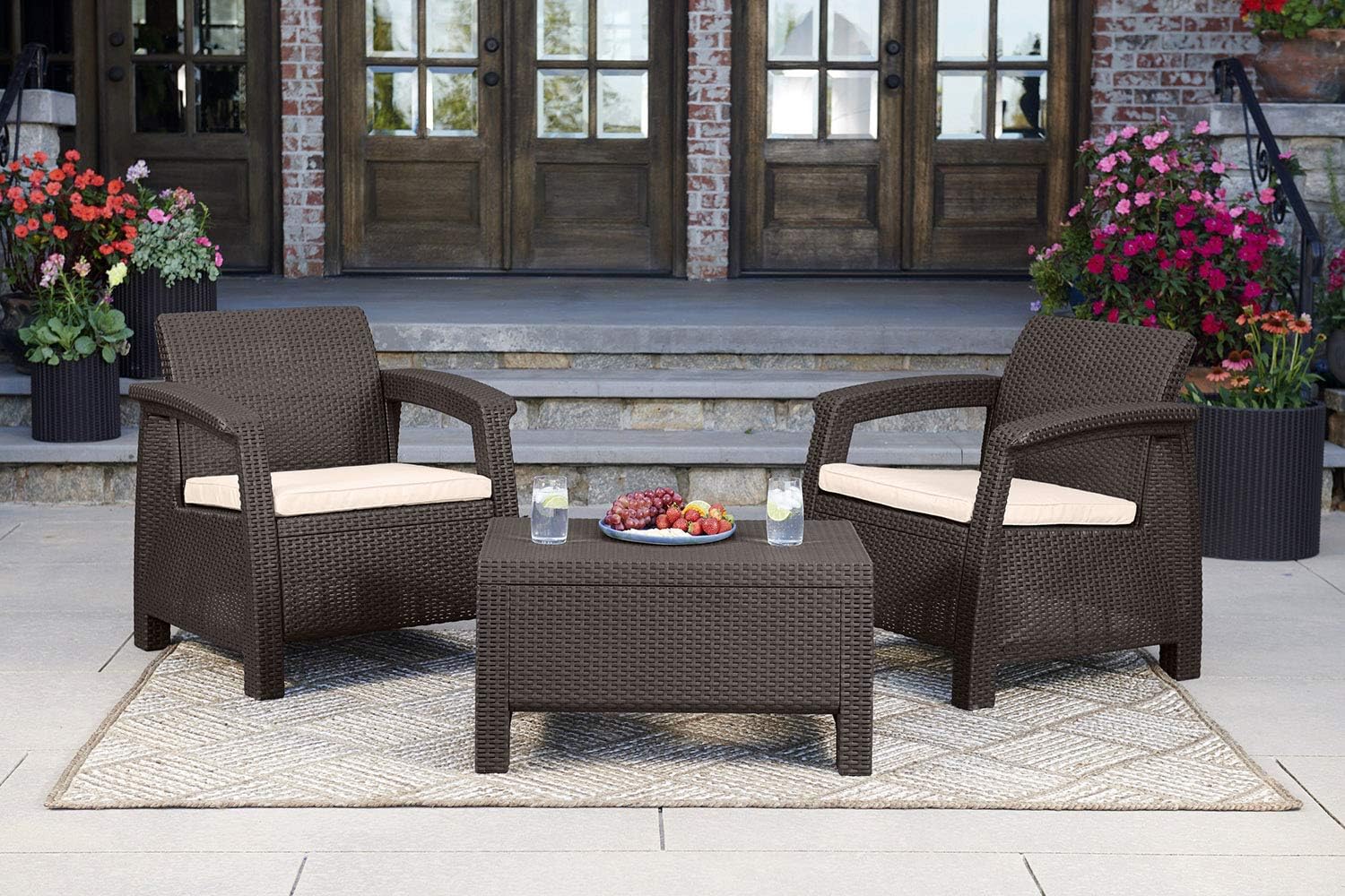 Keter Chair for Outdoor Seating with Washable Cushion - Perfect for Balcony, Deck, and Poolside Furniture Sets, 31 x 27, Brown : Patio Lounge Chairs : Garden & Outdoor