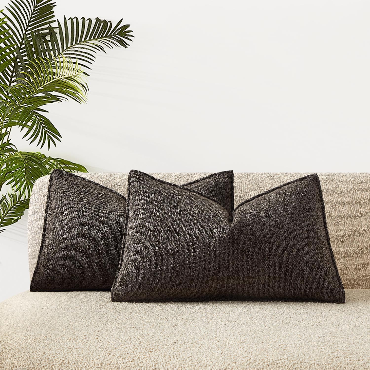 Photo 1 of JUSPURBET 16x24 Pillow Covers Set of 2 Decorative Throw Pillow Covers Case for Couch Sofa Bed Soft Boucle Textured Lumbar Cushion Covers with Hidden Zipper for Home Decor Living Room,Dark Coffee