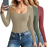 Velvelhall 3 Pack Women's Long Sleeve Tops, Scoop Neck Ribbed Knit Shirt Slim Fit Pullover Sweater Casual Basic Thermal Shirt