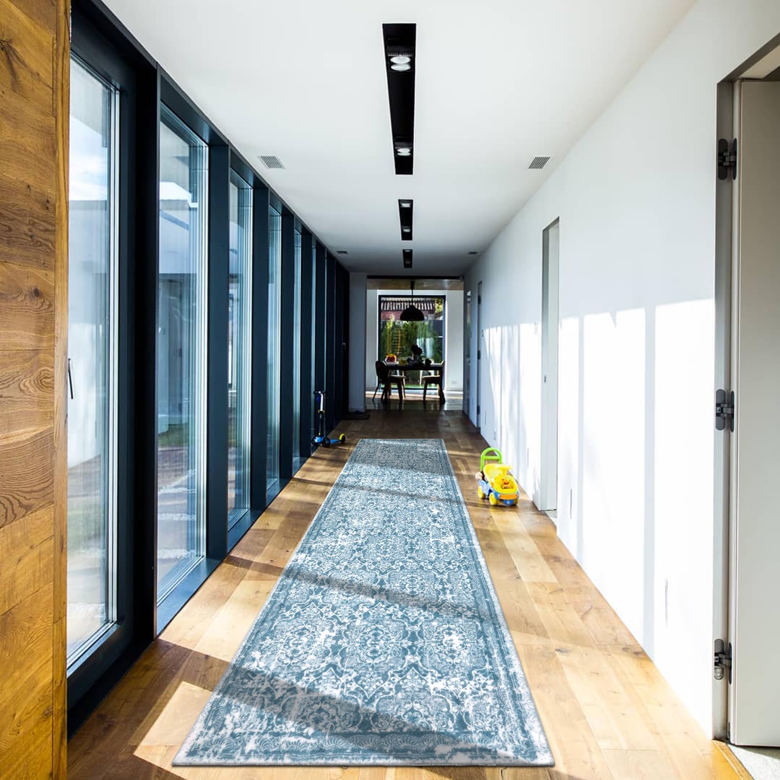 Vaukki Hallway Runner Rug, Vintage Shaggy Soft Laundry Rug Runner, Non Slip Entryway Runner Mat, Washable Farmhouse Kitchen Area Carpet for Bathroom, Entryway and Bedroom (2'6'' X 10', Cyan) Image