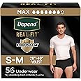 Depend Real Fit Incontinence Underwear for Men, Disposable, Maximum Absorbency, Small/Medium, Black, 56 Count (2 Packs of 28), Packaging May Vary