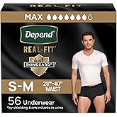 Depend Real Fit Adult Incontinence Underwear for Men, Maximum Absorbency, S/M, Black, 56 Count